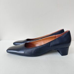 Franco Sarto Laylani Black Leather Square Toe Low Heel Women's Pumps Sz 9.5M